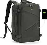 ECOHUB Travel Backpack for Men Women, Expandable Large Carry On Backpacks Essentials with Wet Pocket Cable Slot Water Resistant 12 Pockets 30L Travel Work Beige