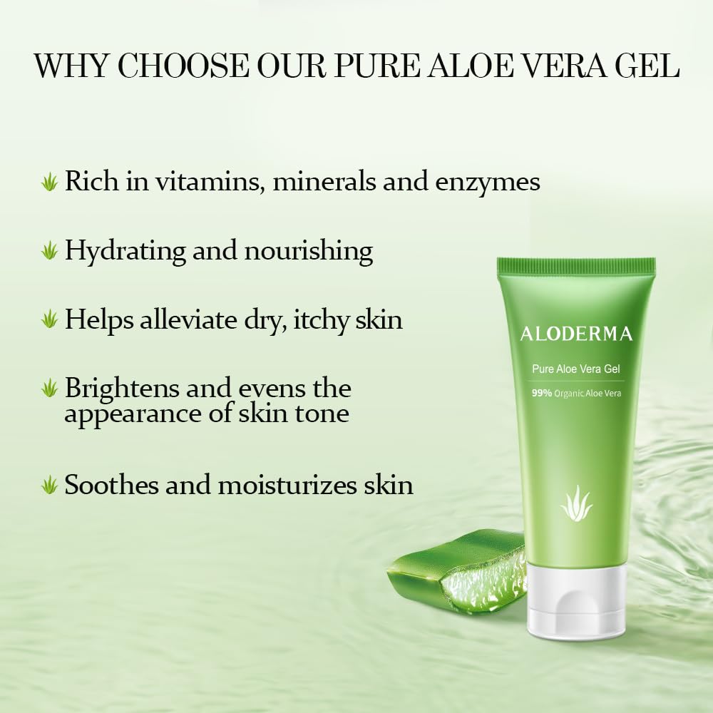 Aloderma 99% organiczny żel aloesowy do twarzy wykonany w ciągu 12 godzin od zbiorów - naturalny nawilżający czysty aloes do kojącej pielęgnacji skóry - nawilżający żel aloesowy do skóry, twarzy i