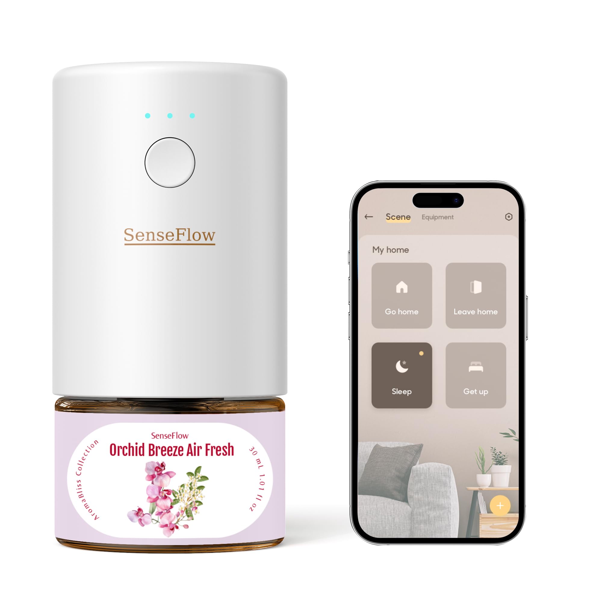 SenseFlow Aroma Diffuser for Essential Oils SF101 Pro, Waterless Ultrasonic Fragrance Plug Room Fragrance, 100% Vegetable Air Freshener, 120 Days Aroma for Home, Hotel - Up to 100 m² - Golden Heat