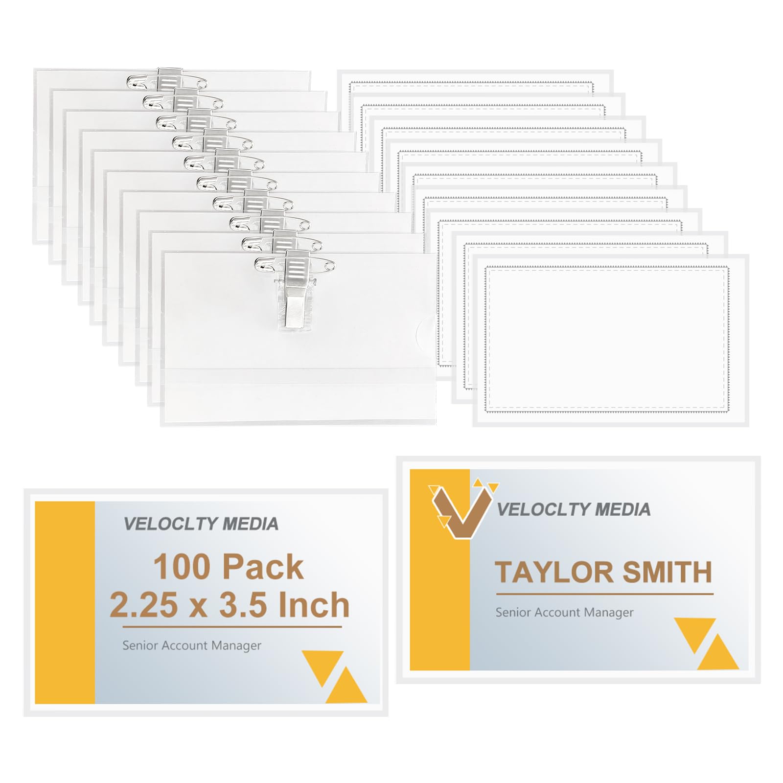 Fushing 100PCS Pin Style Combi Clip Horizontal Name Badge Holders with Inserts Fit The Avery 5390 Name Badge Inserts or 2-1/4 inch x 3-1/2 inch Cards