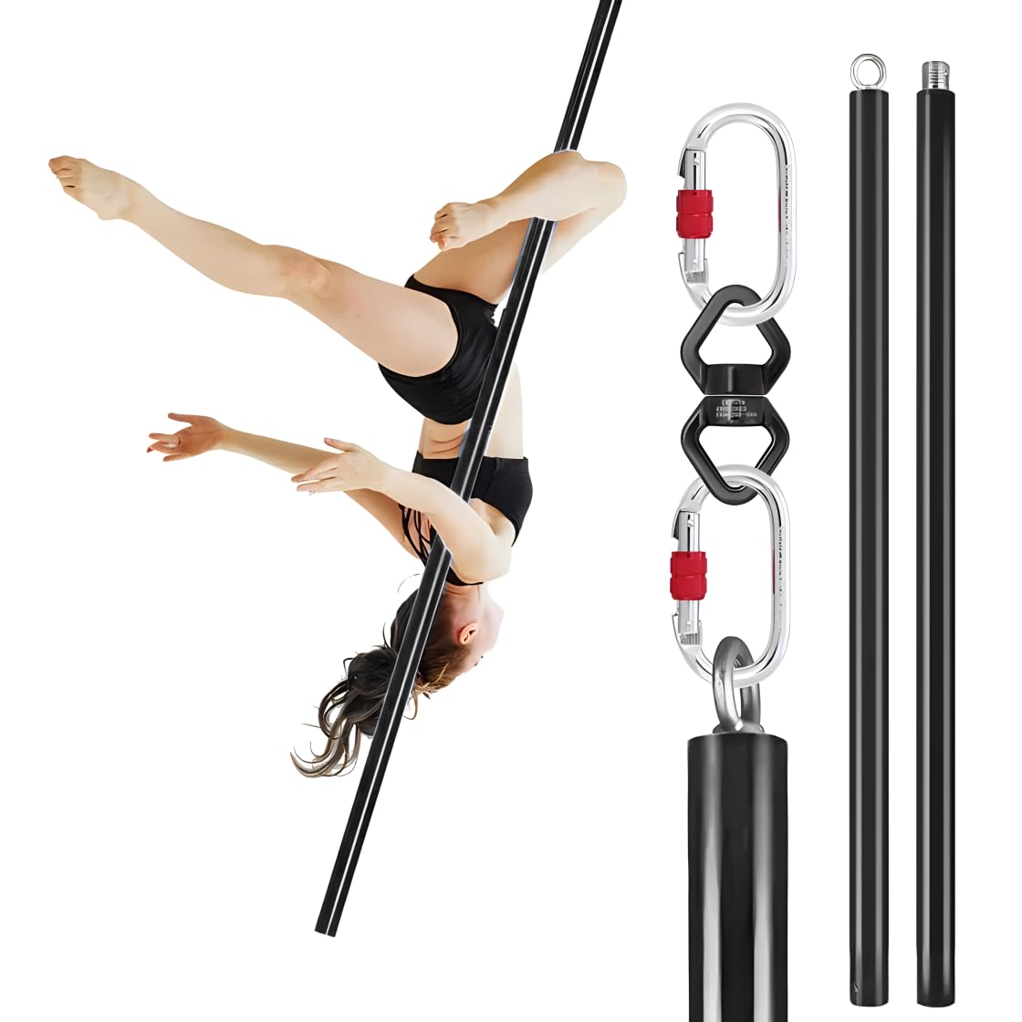 Dreamlin 6.6ft/2m Aerial Flying Dance Pole Portable Suspension Fitness Tube Hanging Rotary Silicone Steel Dancing Pole Gym Equipment for Home Bar
