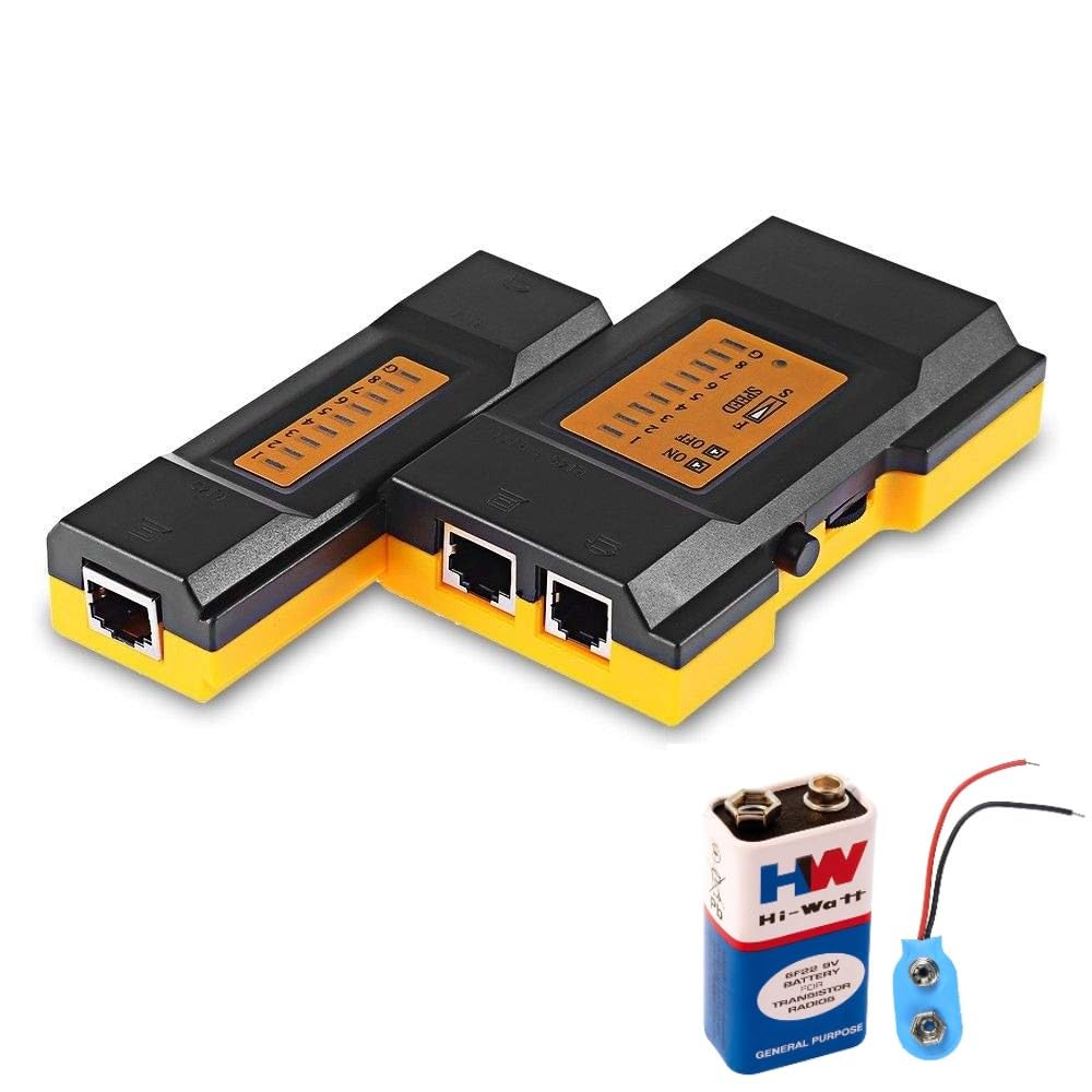 XIKKART Lan Tester, RJ45 RJ11 RJ12 CAT5 CAT6 UTP Network Cable Tester, Multi-Functional LED Network Tool Kit, Battery Powered, RJ11 RJ12 ethernet Cable Tester With 9v Batteries