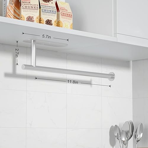 Miniatura 5 de sungwoo Toalleros de papel para debajo del gabinete, SUS304 de acero inoxidable para colgar toallas de papel, montaje en pared, autoadhesivos y