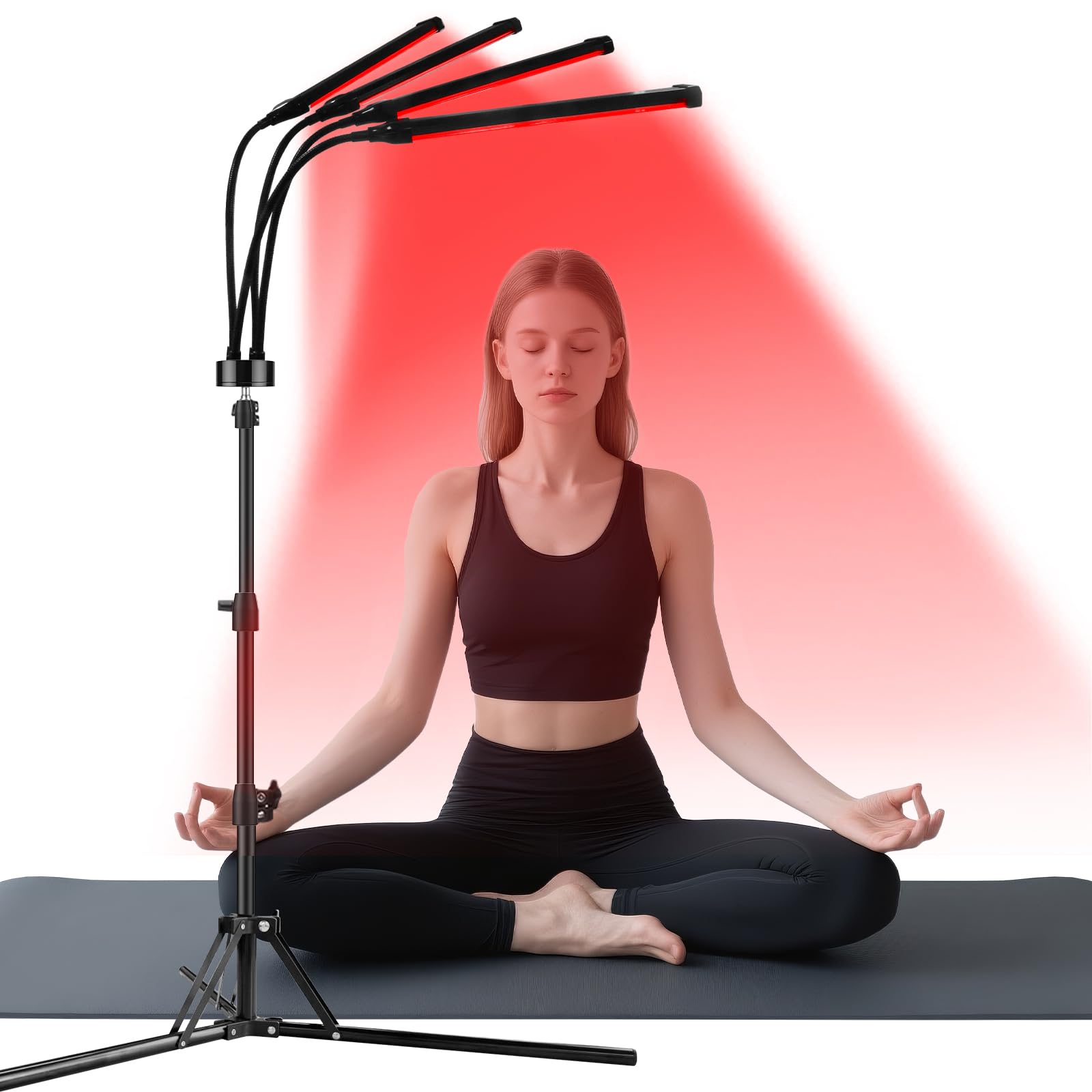 Hottoerak Rotlichtlampe mit Ständer, 4 Köpfe, 180 LEDs, 660/850 nm | 32 W Infrarotlampe mit 10/20/30-Min-Timer, flexiblen Schwanenhälsen und höhenverstellbarem, klappbarem Standdesign