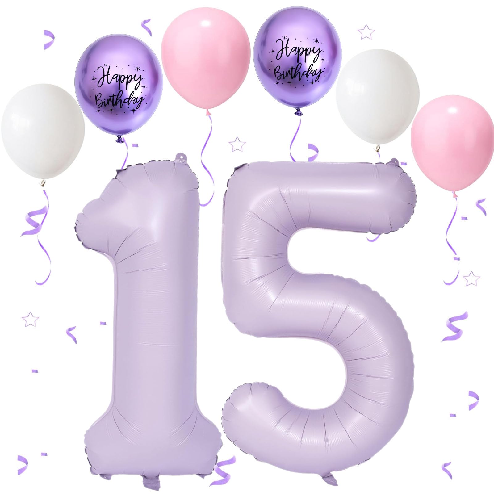 Foil Balloons Numbers 15 Purple, VUCDXOP 101 cm Balloon Number 15, Balloons Birthday 15 Years, Large Inflatable Foil Balloons Numbers 15/51 Party for Anniversary Birthday Decorations — image 1