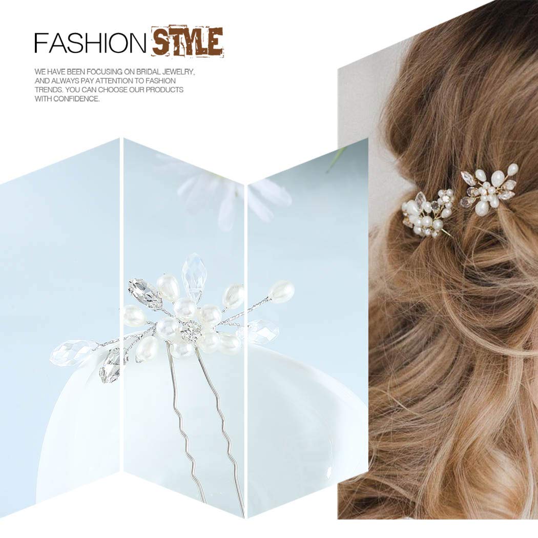 Unicra Silver Bride Wedding Hair Pins Pearl Bridal Hair Pieces Flower Hair Accessories Rhinestone Prom Hair Clips for Women and Girls (Pack of 3) - Image 4