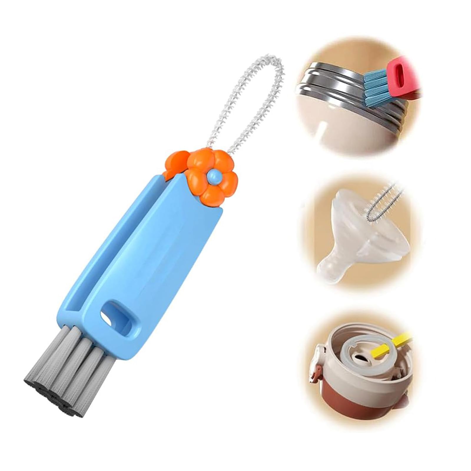 3 in 1 Cup Lid Gap Cleaning Brush, Bottle Crevice Cleaner for Cups and Lids (W-Blue)