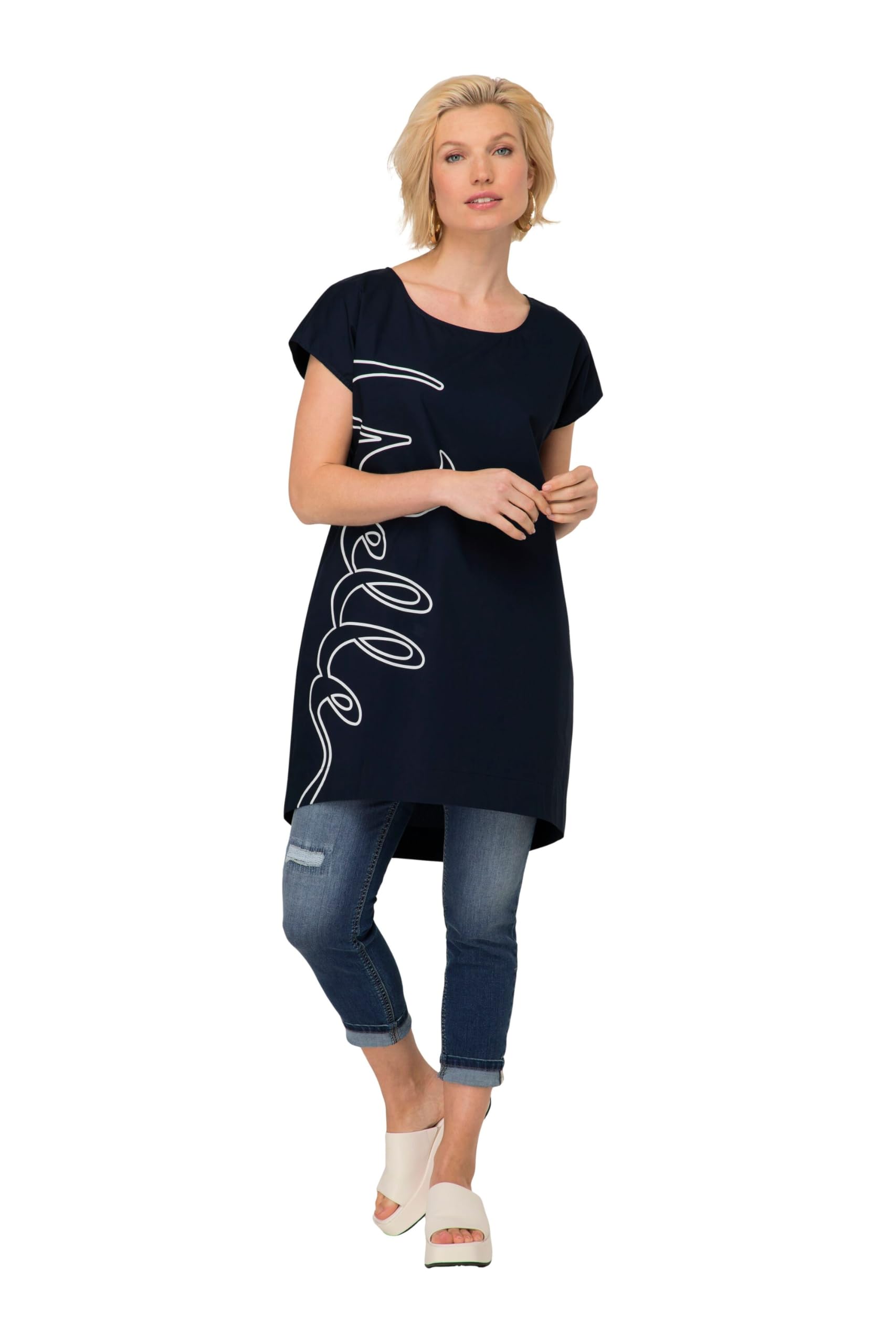 Laurasøn Kleid, Straight Fit, Rundhals, seitlicher Schriftzug Welle 819724