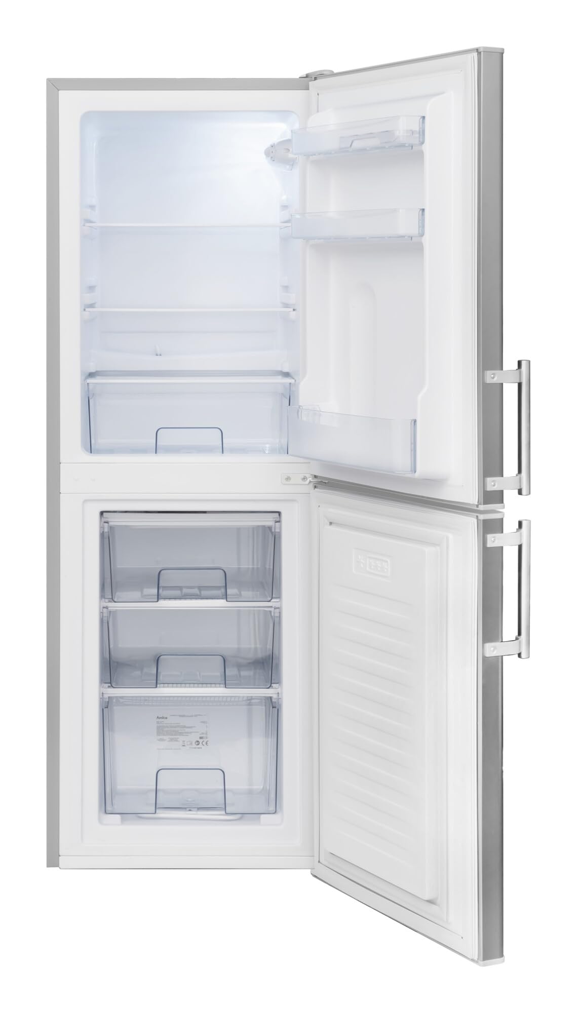 Amica Kühl-Gefrierkombination 138 L 148x52x59 cm KGC 384 111 E | 93 L Kühlteil, 45 L Gefrierteil, Automatische Abtauung, LED Beleuchtung, Gemüseschublade, 3 Gefrierschubladen, Eiertablett