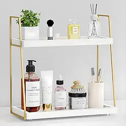Organizador de bancada de banheiro, organizador de balcão para pia de banheiro, prateleira de madeira para armazenamento de maquiagem, bandeja de banheiro com suporte de 2 camadas para bancada, vaso