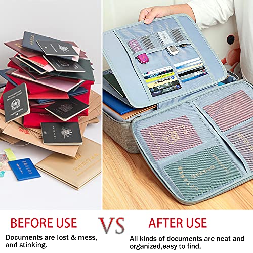 Image of Gray Cotton Document Storage Box with Lock, Multi-Layer Organizer, Portable File Storage Bag for Home Office Travel, A4, Legal Size Files, Cash, Jewelry, Passport, Certificates