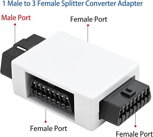 Vista 5 de iKKEGOL Pocket OBD2 Splitter Adapter Full 16 Pin 1 macho a 3 hembra OBD Cable Convertidor Conector (blanco)
