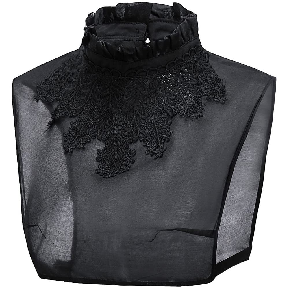 LoudSung False Collar Detachable Half Shirt Blouse Fake Collar Ruffle Floral Lace Elegant Design for Women Girls