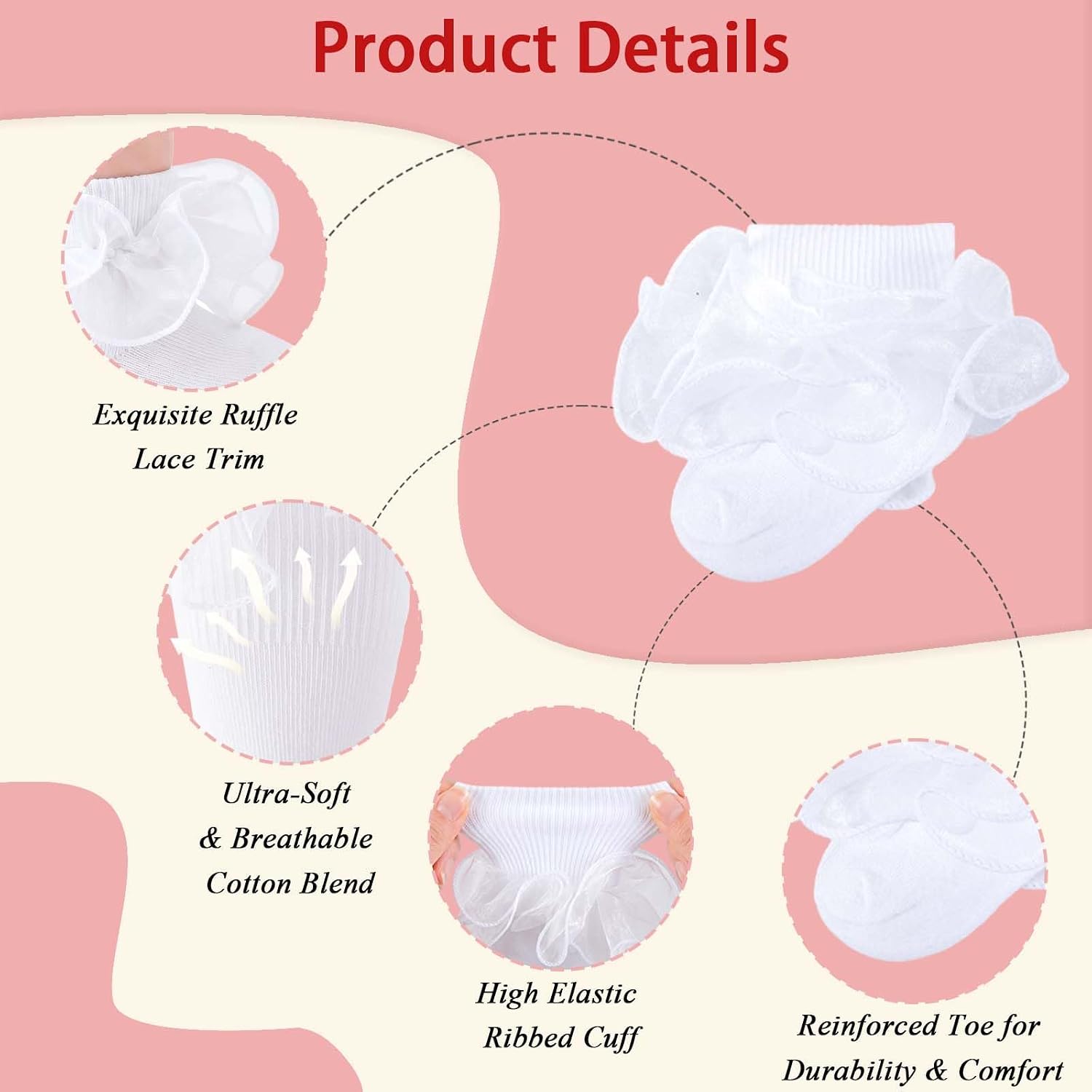 Baby Girl Ruffle Socks Toddler Turn Cuff Doulbe Lace Ruffle Frilly Dress Socks for Newborn Infant Toddler Girl Kids