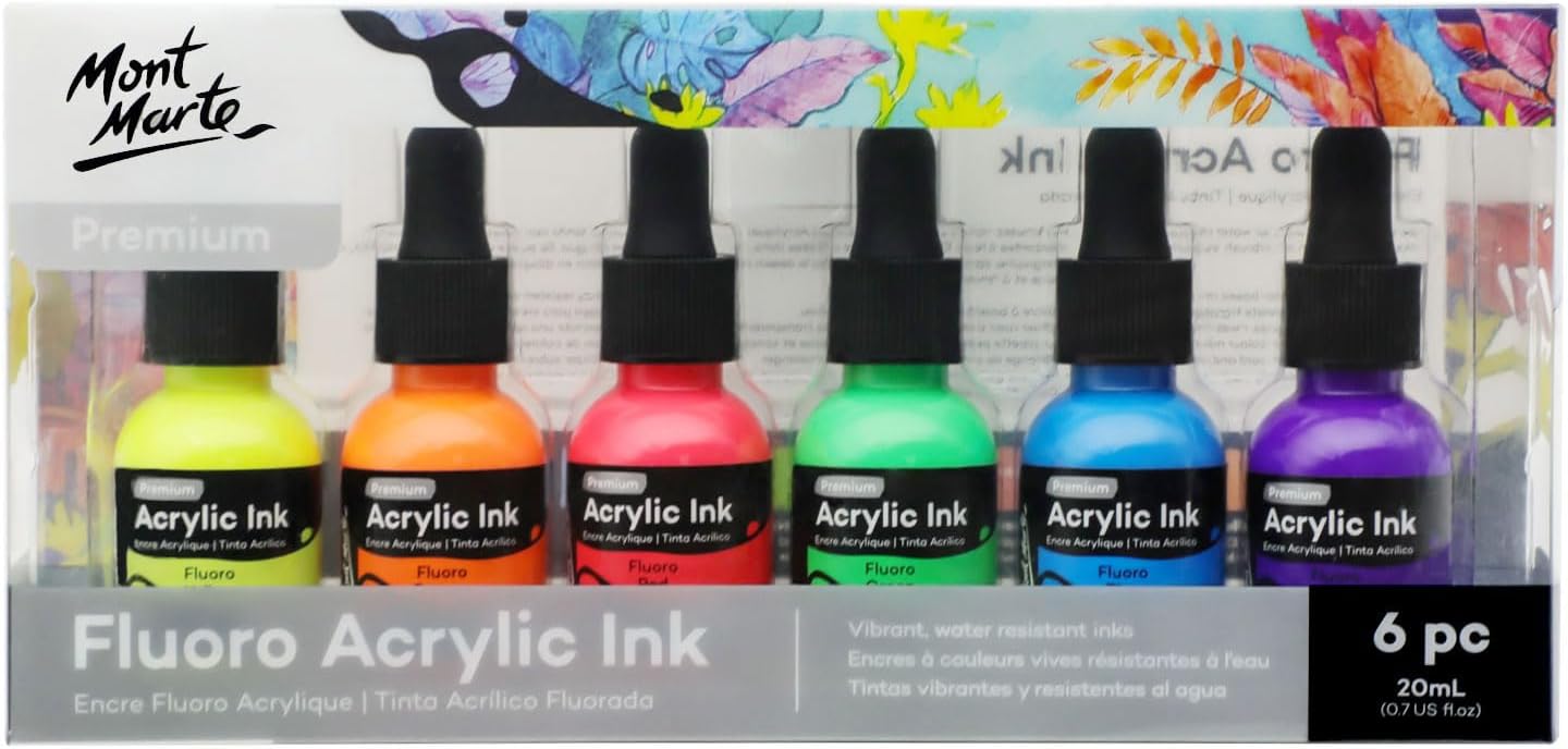 Mont Marte Acrylic Ink Premium 6pc x 20ml (0.7 US fl.oz), Acrylic Inks for Ar...