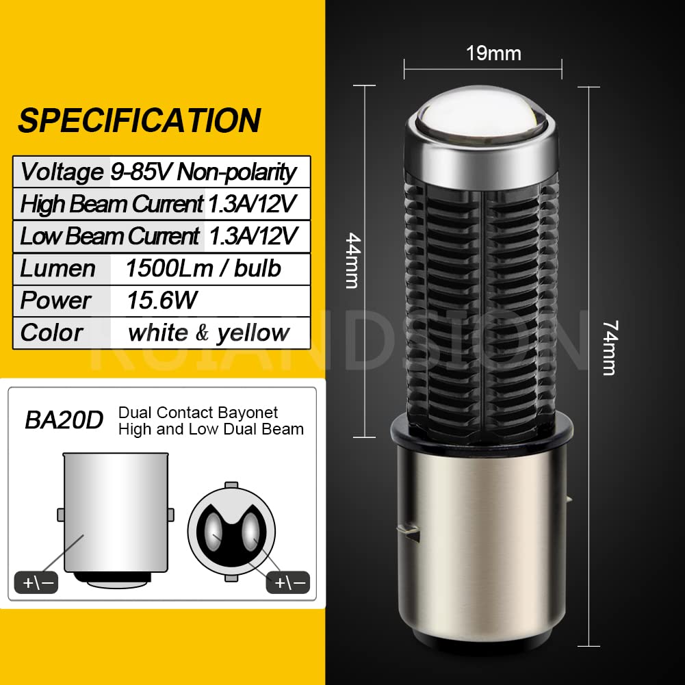 Ruiandsion BA20D HA CONDOTTO LA Lampadina Del Faro Del Motociclo 6000 K Bianco DC 12-80 V 2000 Lumen Super Luminoso Alto Basso Fascio COB Chip LED Lampadina per Moto Faro