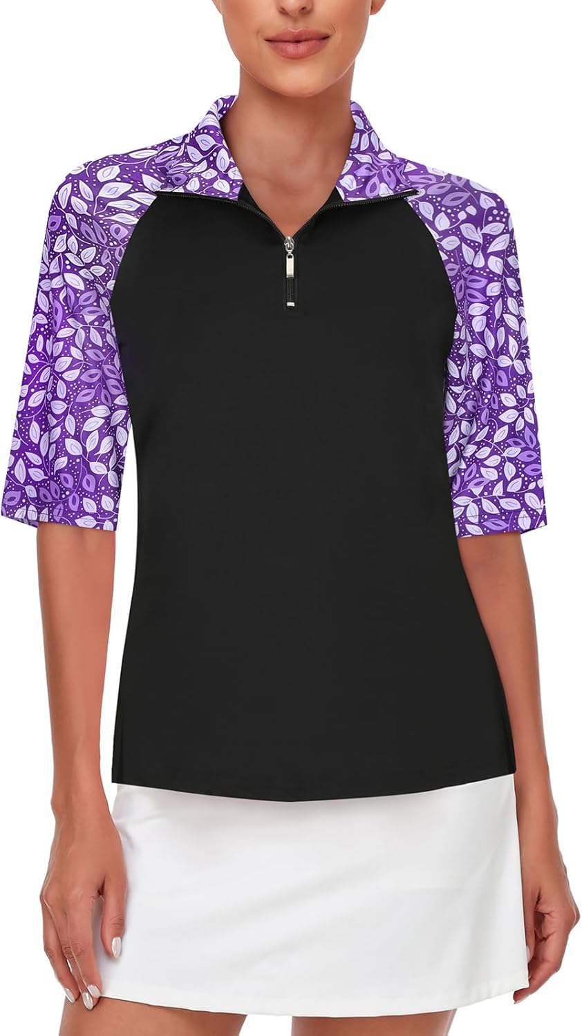 Cucuchy Womens Golf Shirt Half Sleeve Quarter Zip Polo Tennis Shirts Workout Tops