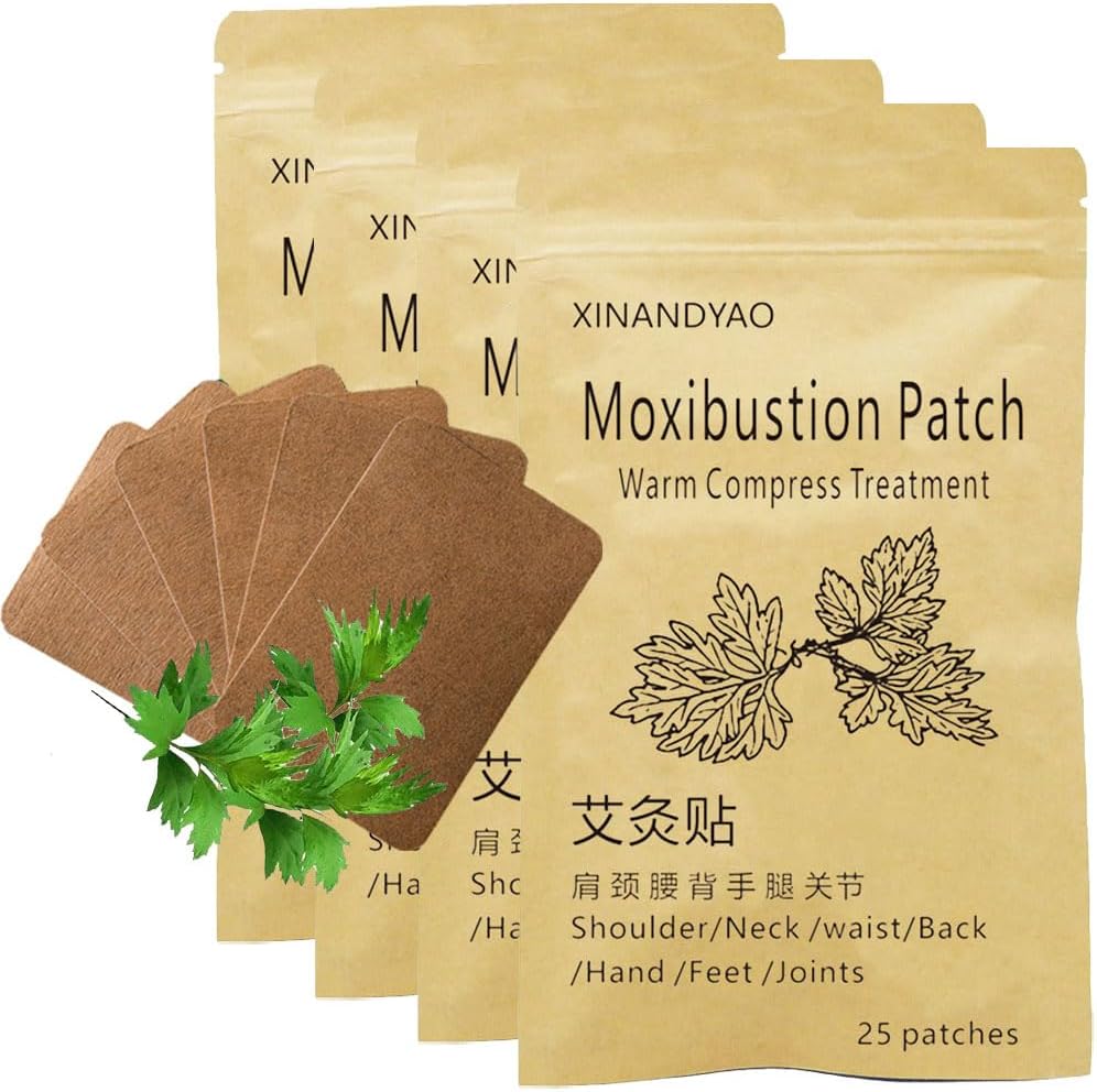 100 Patches Moxibustion Herbal Warming Patch – Mugwort Self-Heating Pads, Comfort for Back, Neck, Shoulder, Knee & Joints, Traditional Chinese Inspired (12 * 8cm)