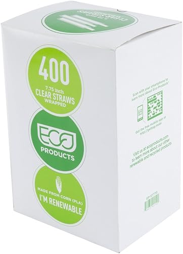 Miniatura 3 de Eco-Products - Pajitas renovables y compostables envueltas transparentes de 7 3/4 pulgadas, paquete de 400 unidades (7.75)