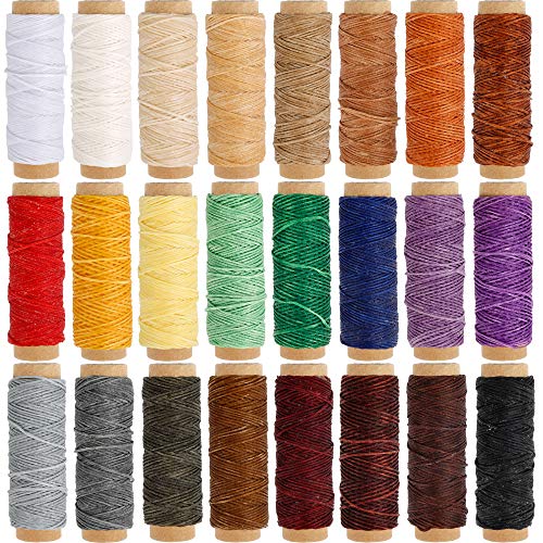 JANYUN 792 Yards 24 Colors Leather Sewing Waxed Flat Cord Thread for Leather Craft DIY Supplies,Each of 33 Yards