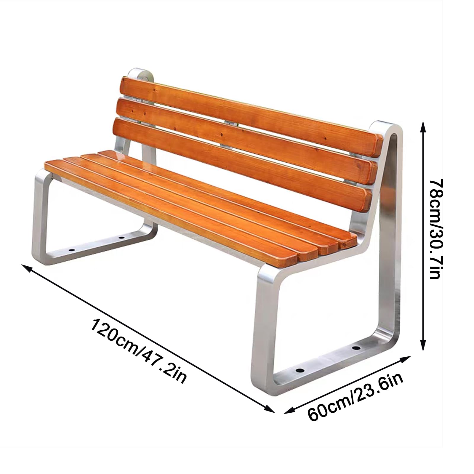Banco de metal para jardín al aire libre, moderno acero inoxidable, asiento de listones para patio, porche, piscina, balcón, capacidad para 2 personas, diseño duradero y elegante