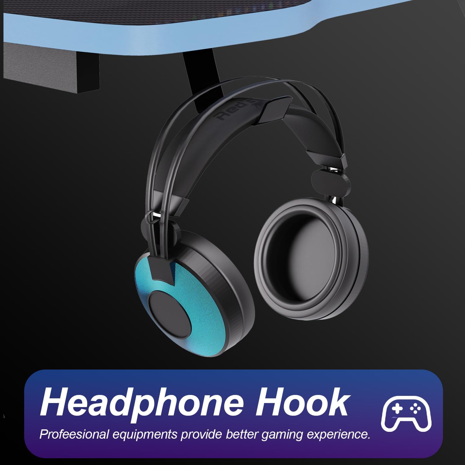 47 Inch Gaming Desk Z-Shaped Computer Desk Ergonomic Home Office Desk PC Workstation Modern Simple Study Table w/Headphone Hook Adjustable Leveling Foot Spacious Desktop,47’’x24’’(Blue)