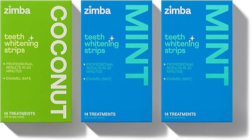 Zimba Tiras blanqueadoras de dientes para dientes sensibles a los dientes, tiras blancas veganas para blanquear los dientes, peróxido de hidrógeno,