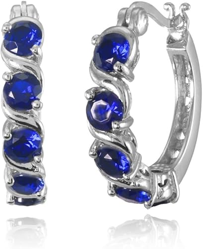 Sterling Silver Hoop Earrings, Birthstone Earrings, S-Design Round Huggie Hoops, Genuine or Synthetic Gemstone Earrings, Huggie Earrings for Women,