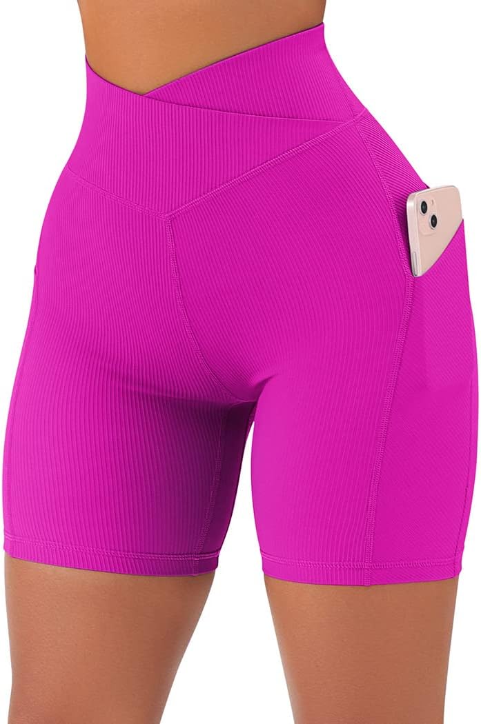 SUUKSESS Women Cross Workout Shorts with Pockets 5" High Waist Booty Biker Short - Image 4