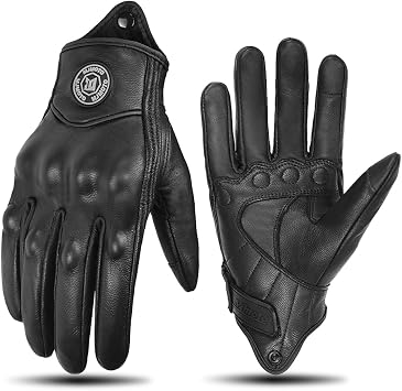 Classic Goat Leather Motorcycle Gloves, Touchscreen Breathable Summer Riding Gear for Men and Women