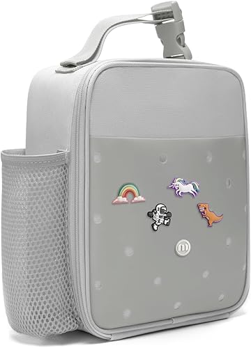 Miniatura 13 de MEXS Lonchera para niños, con dije de bricolaje y bolsas de almuerzo aisladas para niños y niñas, bolsa de almuerzo para la escuela, picnic con Rojo