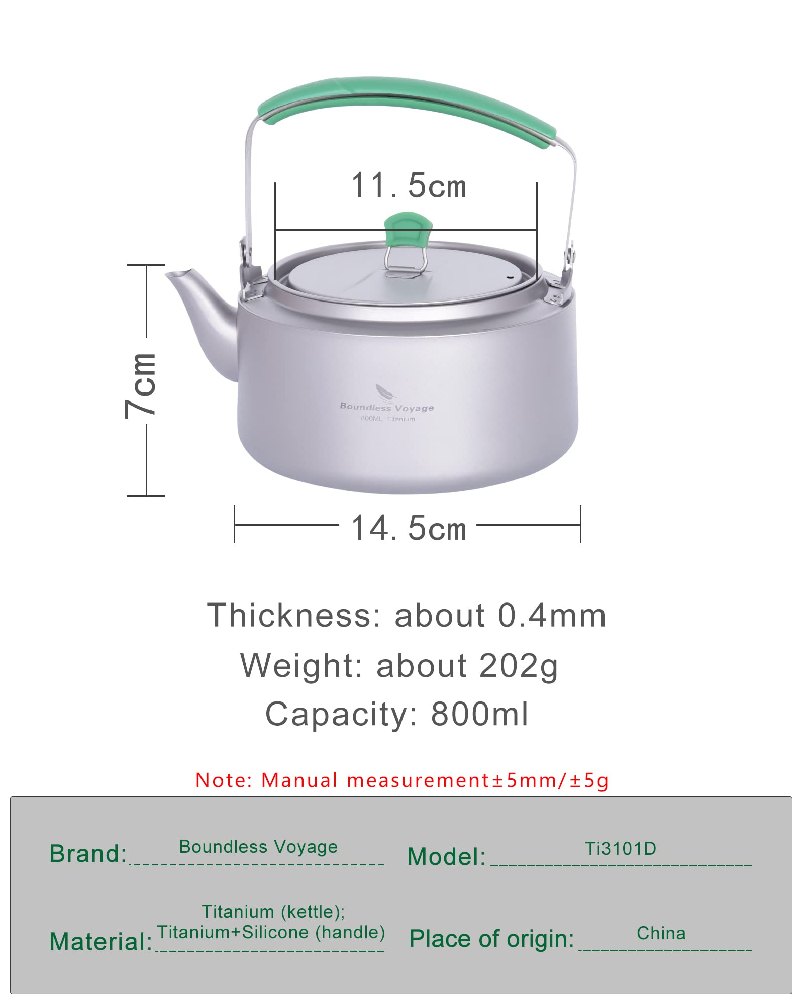 iBasingo 800ml Camping Titan Kessel Wasserkocher Teekanne mit Filter Tragbare Leichte Wasserkanne mit Großer Kapazität Wasserkessel für Gasherd Reise Outdoor Backpacking Tee Kaffeekocher Ti3101D