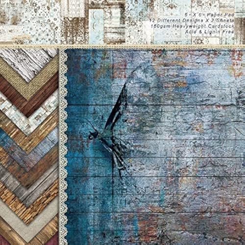 DESEACO Scrapbook Paper Pad 6x6 Wood Background Designs, Single-Sided Decoupage Sheets, Colorful Cardstock for Scrapbooking, DIY Backgrounds, Cardmaking, Junk Journal Craft Supplies - 24 Pcs