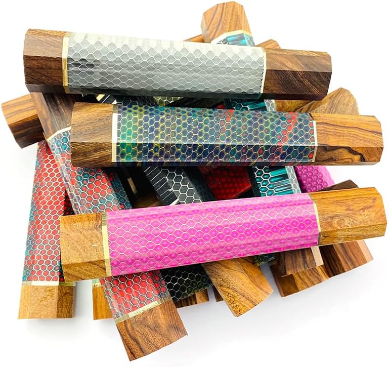 日本製八角形ハニカム木製樹脂ナイフハンドルブランクDIY交換用、家庭やキッチンに最適。