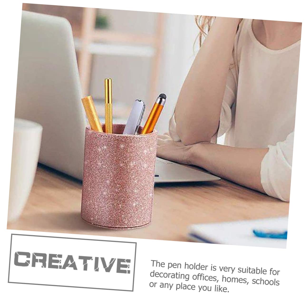 NUOBESTY 4pièces Porte-stylo Pailleté Pu Organisateur De Bureau Maquillage Rangement Pratique Pour Pinceaux Et Fournitures Pour Et Maison