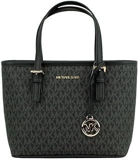 Bolso estilo tote Michael Kors XS, bolso de mujer Jet Set para viajar, Signo negro/dorado