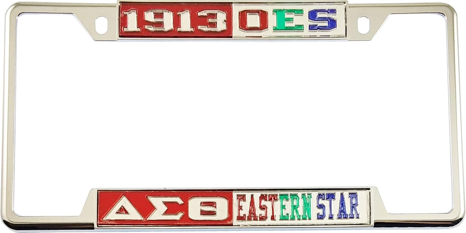 Delta Sigma/Σ Theta + Eastern Star Split License Plate Frame [Decal Visible Frame - Red/Silver/Silver - Car/Truck] - ID#26614