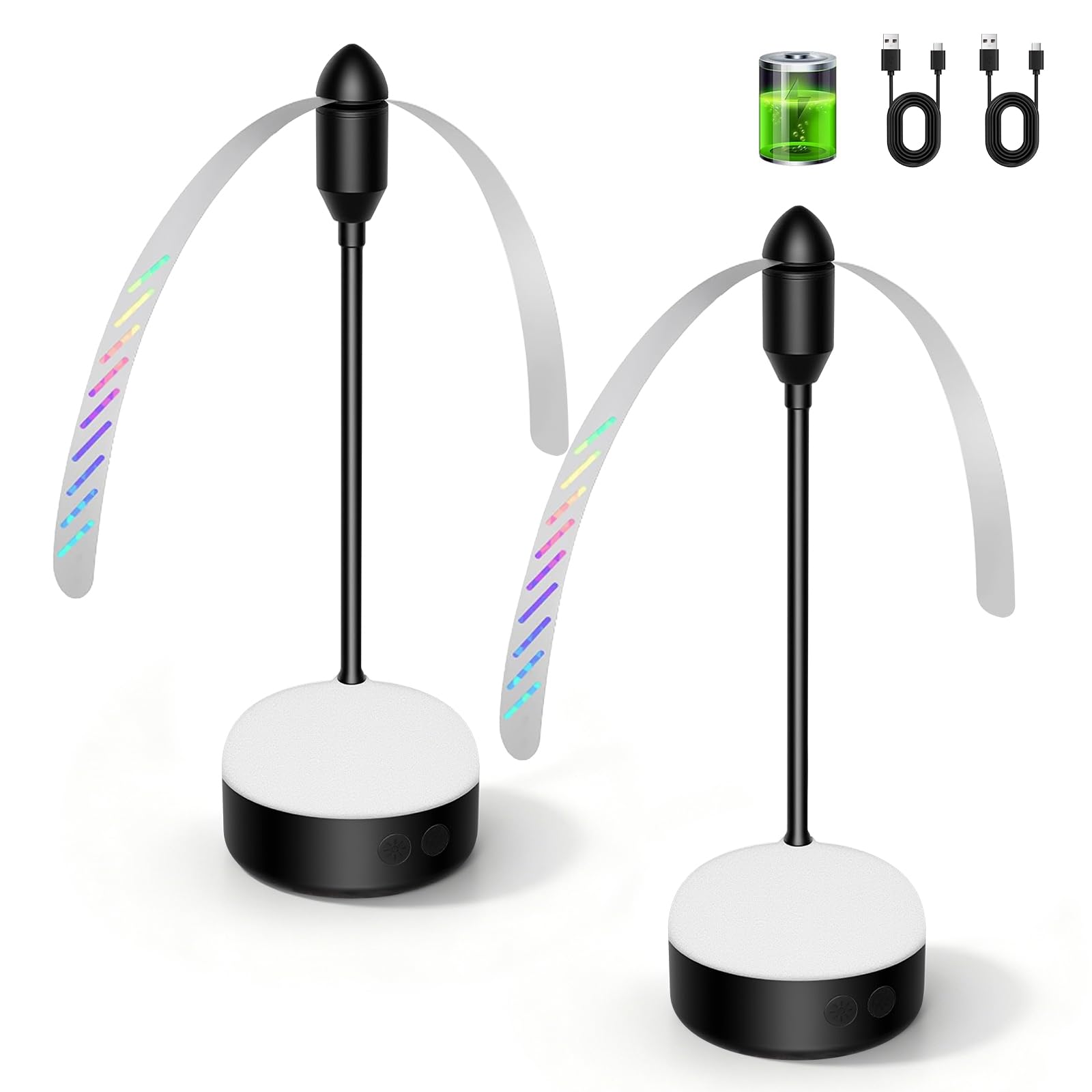 Ventilatore Anti-Mosche, 2 Pezzi, Ricaricabile con LED, Protezione Alimentare per Casa, Picnic, Barbecue, Senza Sostanze Chimiche