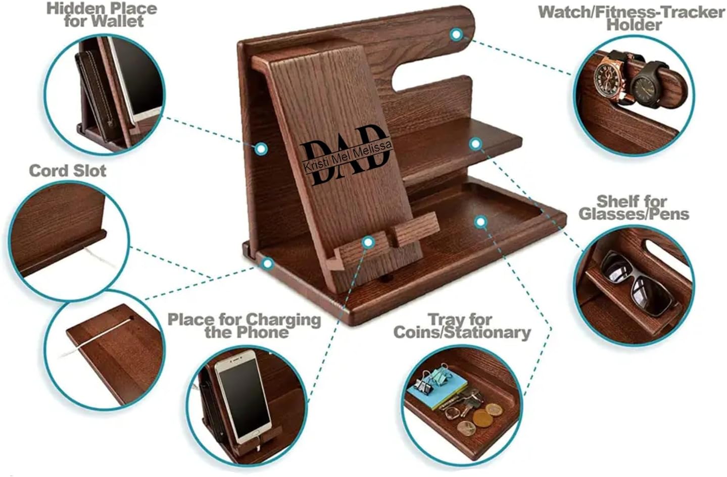 Personalized Charging Dock for Apple Watch Phone Stand Station Wood Base Charger Holder for Apple Watch IWatch IPhone