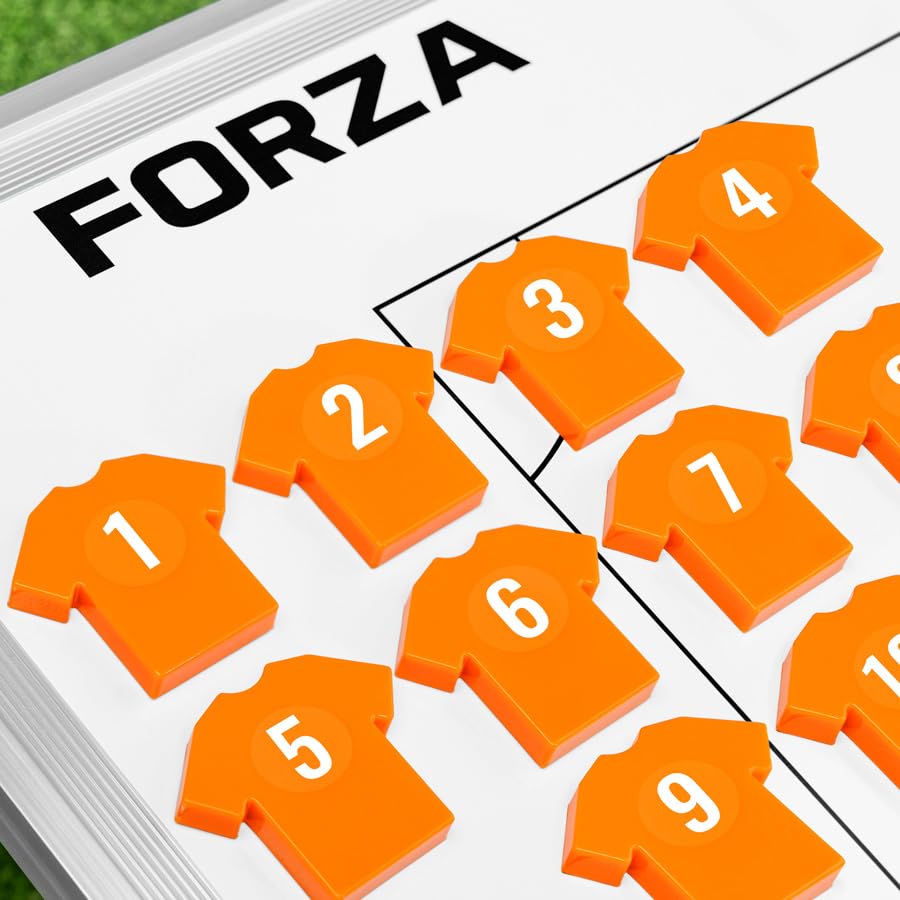 FORZA T-Shirt Coaching Magnets – Set of 11 Magnetic Player Markers with Number Stickers – Compatible with All FORZA Coaching Boards – Ideal for Football Coaches & Managers (Orange)