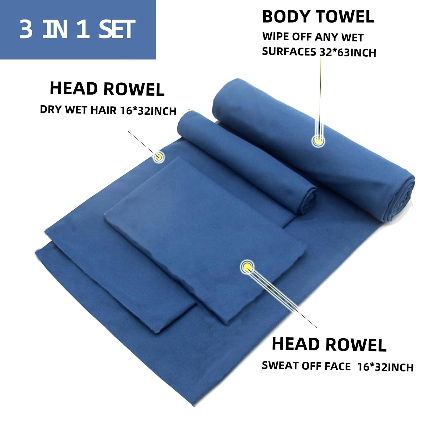 Set 2 serviettes 140x70 cm 90x50 cm microfibre serviette fitness yoga sport voyage gym super absorbant, léger, compact, (Bleu) - Maison