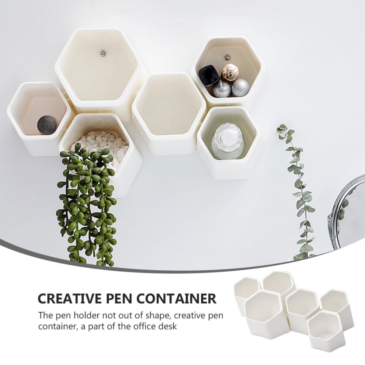 Contenitore a Parete Multifunzione per Penne e Pennelli, Set 6 Pezzi in Plastica Bianca, Organizer Scrivania per Studenti e Uso Domestico, Porta Cancelleria Creativo e Salvaspazio