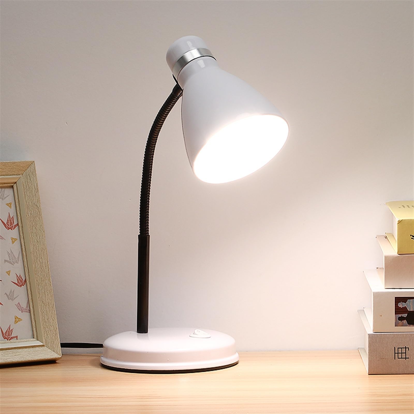 Lampada da Scrivania Lampada da scrivania a LED for protezione degli occhi con interruttore a pulsante, lampada da scrivania flessibile in metallo a collo di cigno, lampada da lettura dimmerabile con
