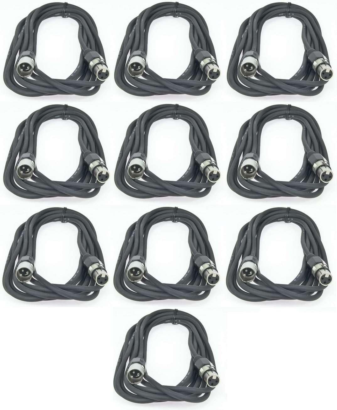 Paccs 10 Stück 5 m Mikrofonkabel Schwarz XLR Stecker male auf XLR Buchse female - Symmetrisch Audio Kabel DMX OFC-Kupfer