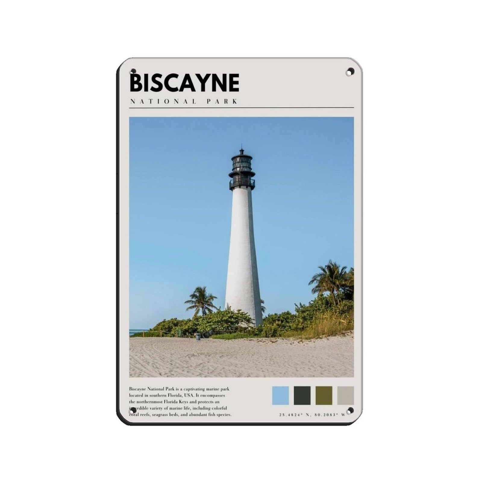 Biscayne National Park Poster Biscayne Lighthous Tin Sign Vintage Metal Pub Club Cafe Bar Home Wall Art Decoration Poster Retro 8x12inch(20x30cm)
