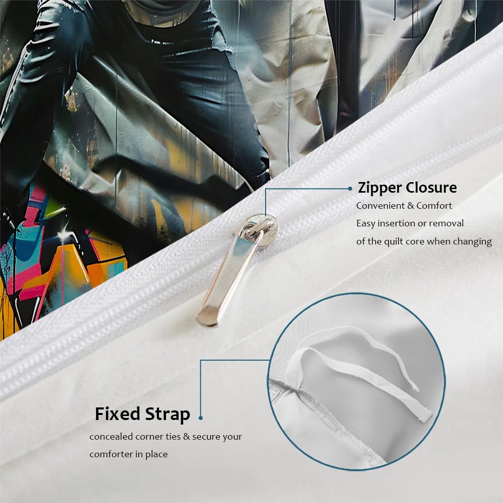 Juego Ropa Cama Moderna Funda edredón para Graffiti en Acuarela para Chicos Conjunto Fundas para edredones Hip Hop decoración Dormitorio para Adolescentes Moda Ropa Cama 3 Piezas 160x200cm