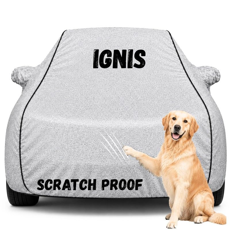 Image of Pure Fabric Silver 100% Waterproof Ignis Car Cover | Polyester Car Body Cover for Rain & Sun | UV Protection, Dustproof, Scratch Resistant, Windproof, Heat Resistant, Custom Fit