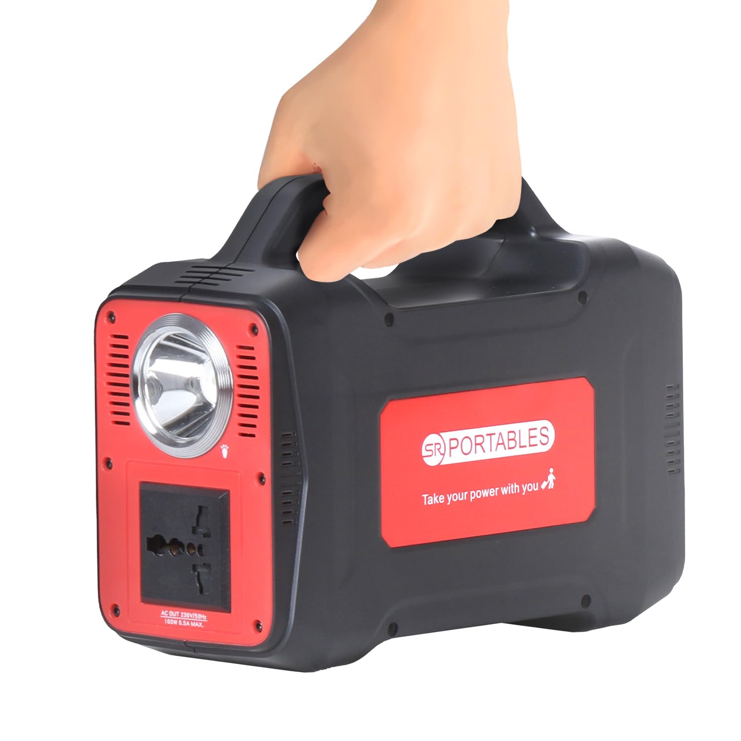 SR Portables 130W Power Station Generator Perfect for Camping, Road Trips, Emergency Power, and More 2 USB A, 1 DC, and 1 AC Port, 1.5W inbuilt LED Torch Light & 5W inbuilt LED Lamp (Thia Red)-image-24