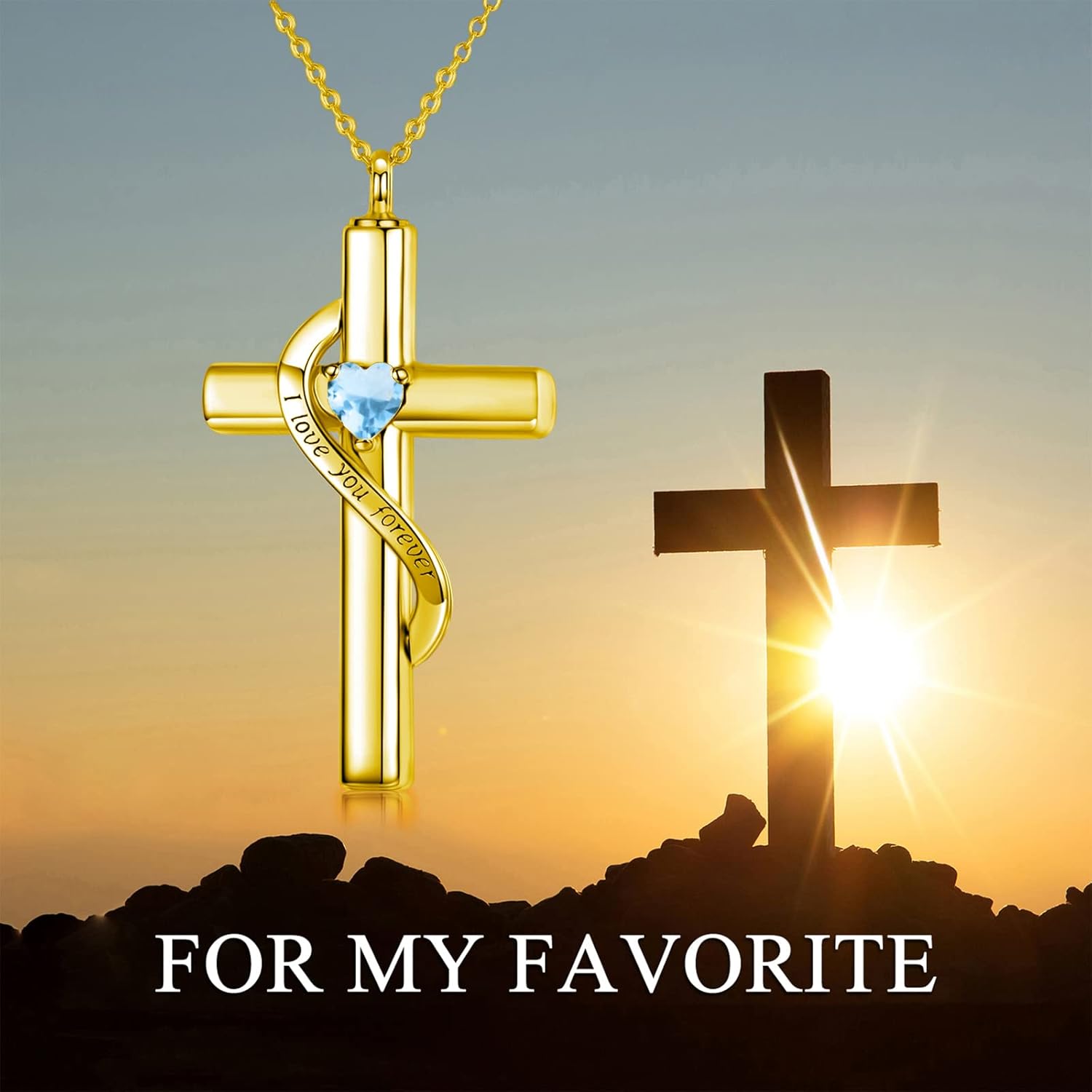 SOULMEET Crystal Cross Necklace for Ashes, Sterling Silver I Love You Forever Birthstone Cross Urn Necklaces for Ashes Keepsake Cremation Jewelry for Pet Human Ashes - Image 6