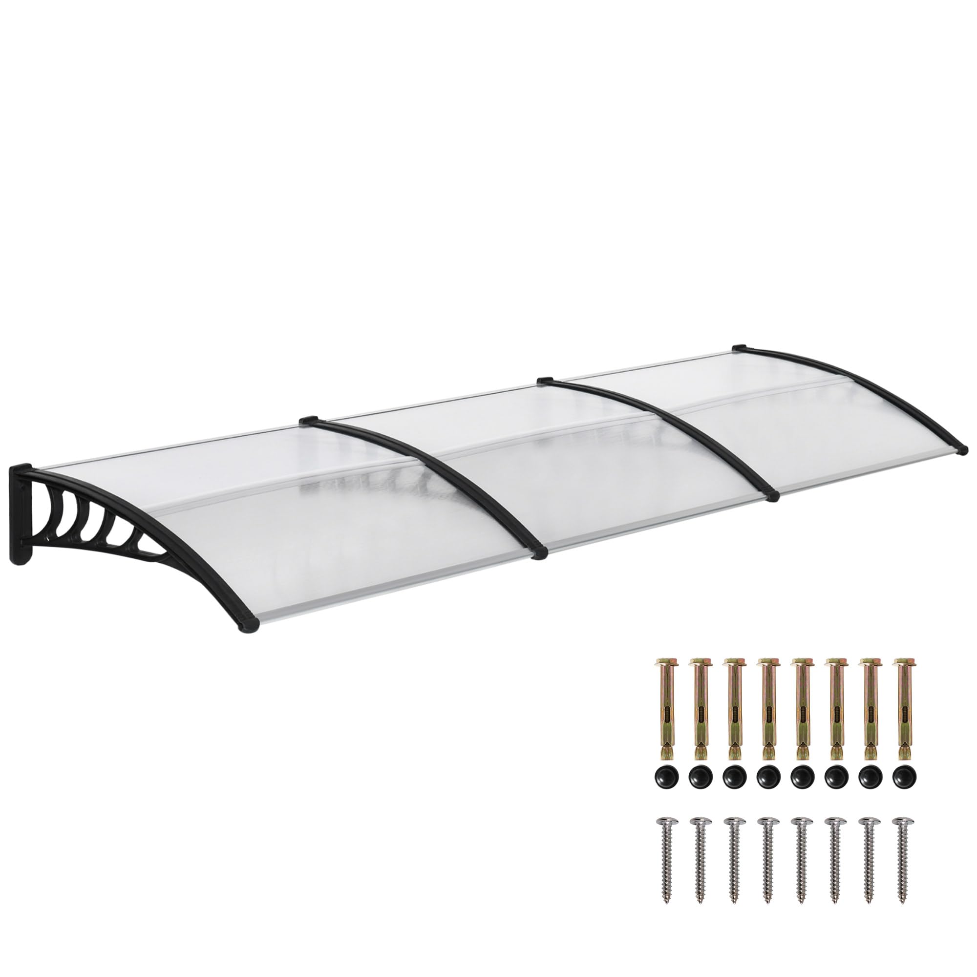 Outsunny zadaszenie drzwiowe 303 x 96 x 27 cm z ochroną UV, osłona przed deszczem i słońcem na zewnątrz, aluminiowe wsporniki, czarne